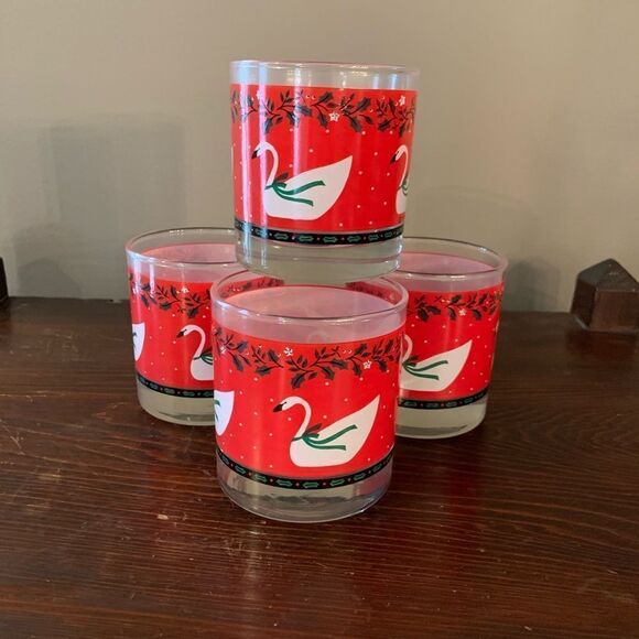 Vintage Swan Holiday Glass Tumblers - Picture 1 of 3